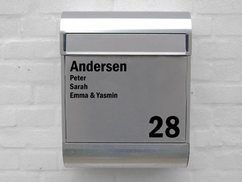 Navneskilt Postkasse DesignA2
Varenr. 18721